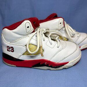 Nike Air Jordan 5 Retro Fire Red & White Kids Toddler Size 7.5C 440890-120